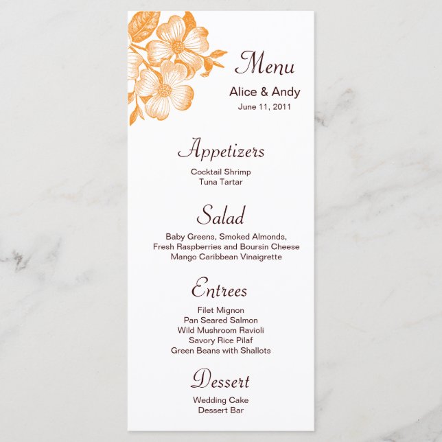 Orange Dogwood Flower Menu Card (Front)