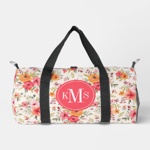 Orange Doodle Garden Flower Pattern Duffle Bag