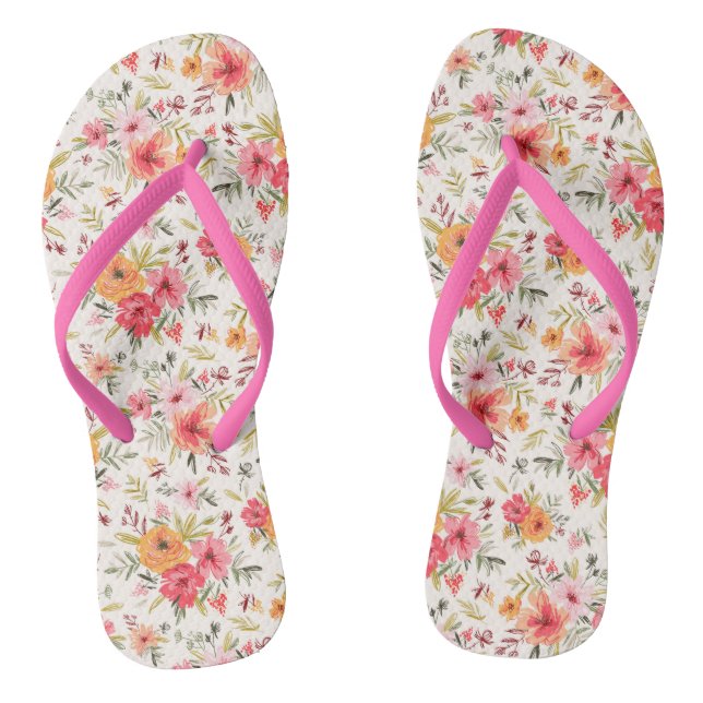 Orange Doodle Garden Flower Pattern Jandals (Footbed)