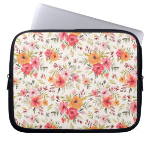 Orange Doodle Garden Flower Pattern Laptop Sleeve