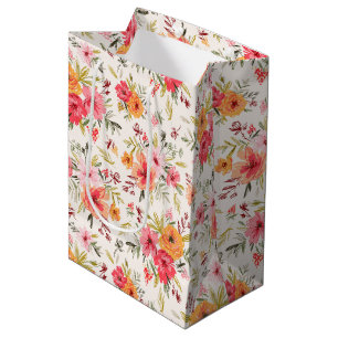 Orange Doodle Garden Flower Pattern Medium Gift Bag