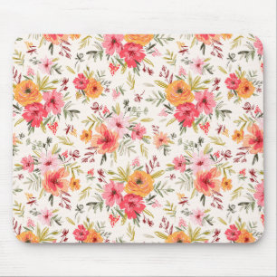 Orange Doodle Garden Flower Pattern Mouse Pad