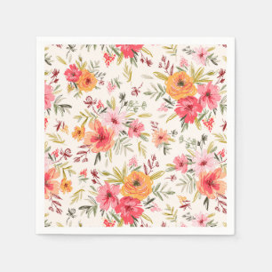 Orange Doodle Garden Flower Pattern Napkin