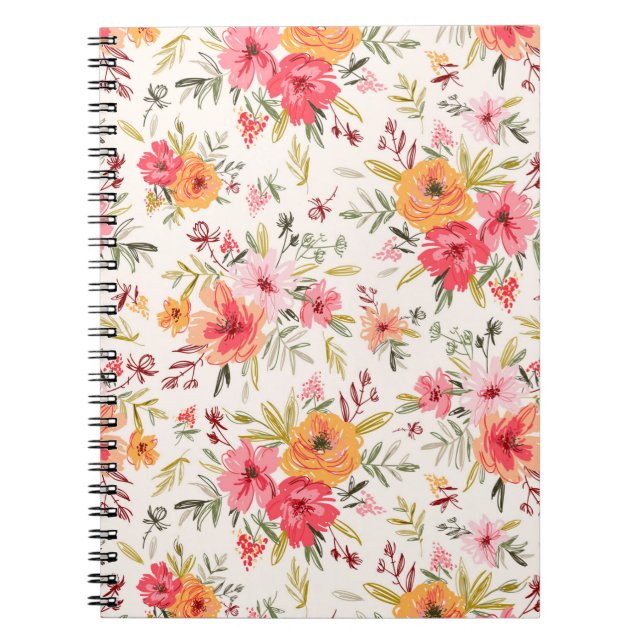Orange Doodle Garden Flower Pattern Notebook (Front)