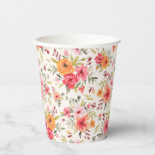 Orange Doodle Garden Flower Pattern Paper Cups