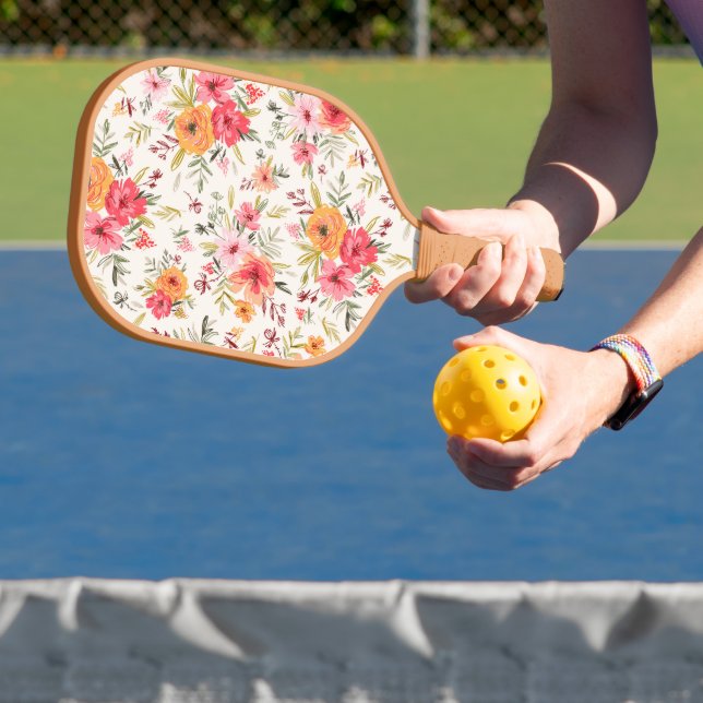 Orange Doodle Garden Flower Pattern Pickleball Paddle (Insitu)