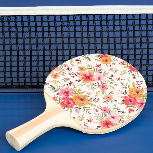 Orange Doodle Garden Flower Pattern Ping Pong Paddle (Insitu)