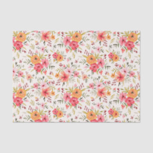 Orange Doodle Garden Flower Pattern Tissue Paper