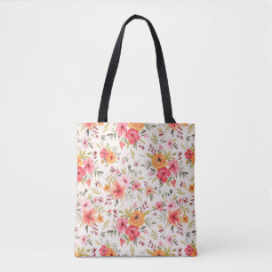 Orange Doodle Garden Flower Pattern Tote Bag