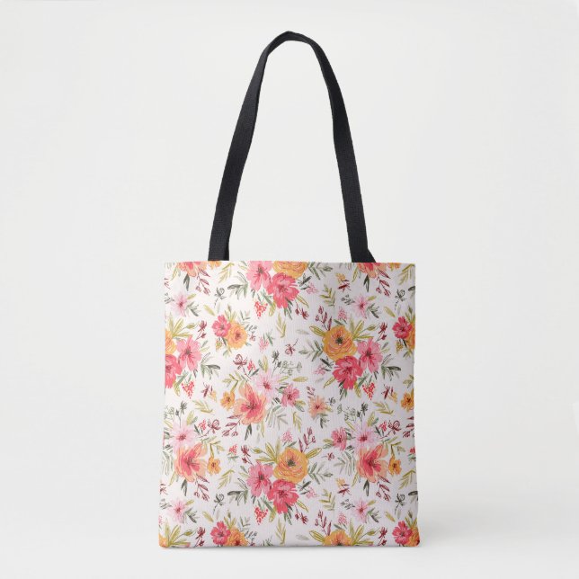 Orange Doodle Garden Flower Pattern Tote Bag (Front)