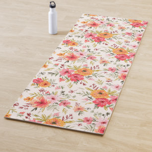 Orange Doodle Garden Flower Pattern Yoga Mat