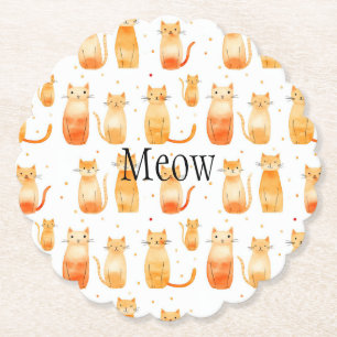 Orange Dots and Cats Birthday Medium Gift Bag Paper Coaster
