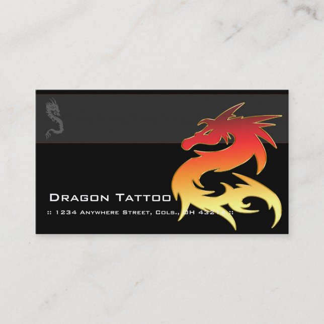 Orange Dragon Asian Tattoo Unique Business Cards (Front)