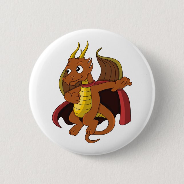 orange  Dragon Cartoon Button (Front)