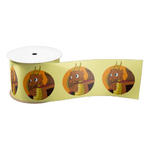 Orange dragon cartoon satin ribbon