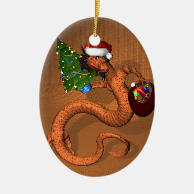 Orange Dragon Ceramic Tree Decoration (Front)
