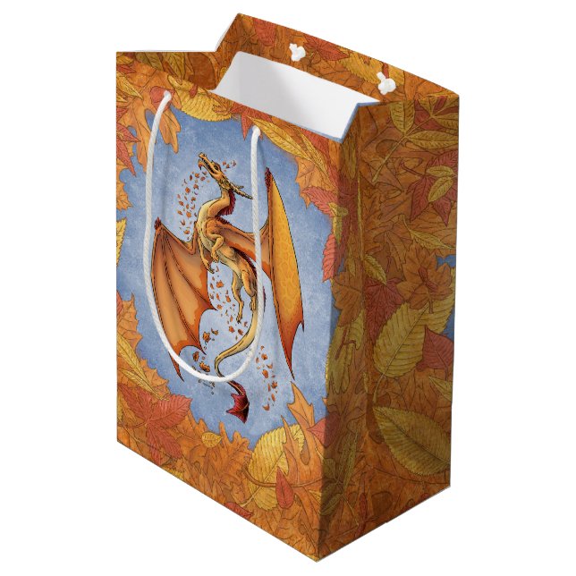 Orange Dragon of Autumn Fantasy Art Medium Gift Bag (Back Angled)