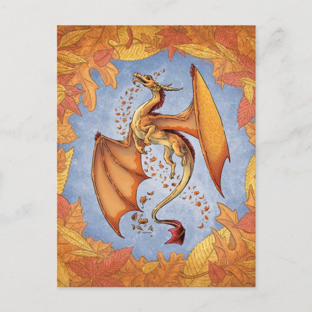Orange Dragon of Autumn Fantasy Art Postcard (Front)