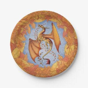 Orange Dragon of Autumn Nature Fantasy Art Paper Plate