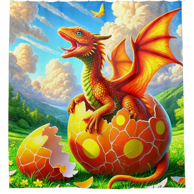 Orange Dragon Shower Curtain (Front)