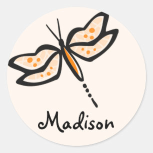 Orange Dragonfly Classic Round Sticker