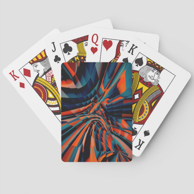 Orange drawing of squares aligned on twisted base  playing cards (Back)