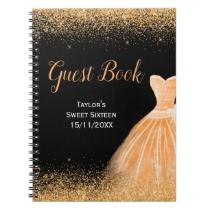 Orange Dress Faux Glitter Sweet 16 Birthday Notebook