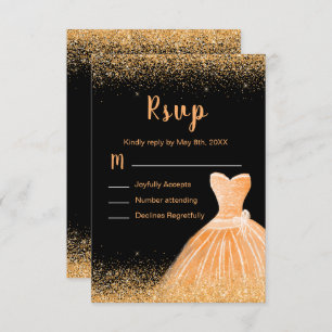 Orange Dress Faux Glitter Sweet 16 Birthday RSVP Card