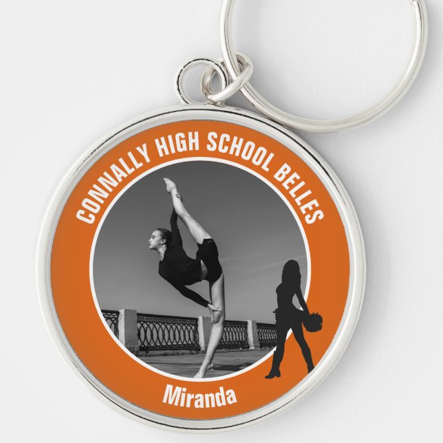 Orange Drill Team Photo High School Dancer Key Ring (Front)