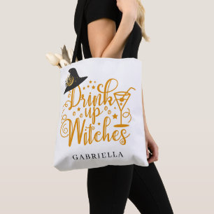 Orange Drink Up Witches Calligraphy  Tote Bag