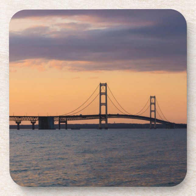 Orange Dusk Mackinac Bridge Coaster (Front)