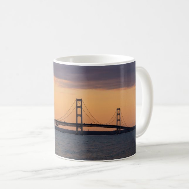 Orange Dusk Mackinac Bridge Coffee Mug (Front Right)