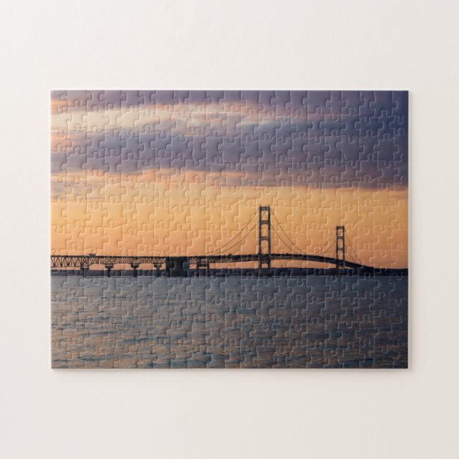 Orange Dusk Mackinac Bridge Jigsaw Puzzle (Horizontal)