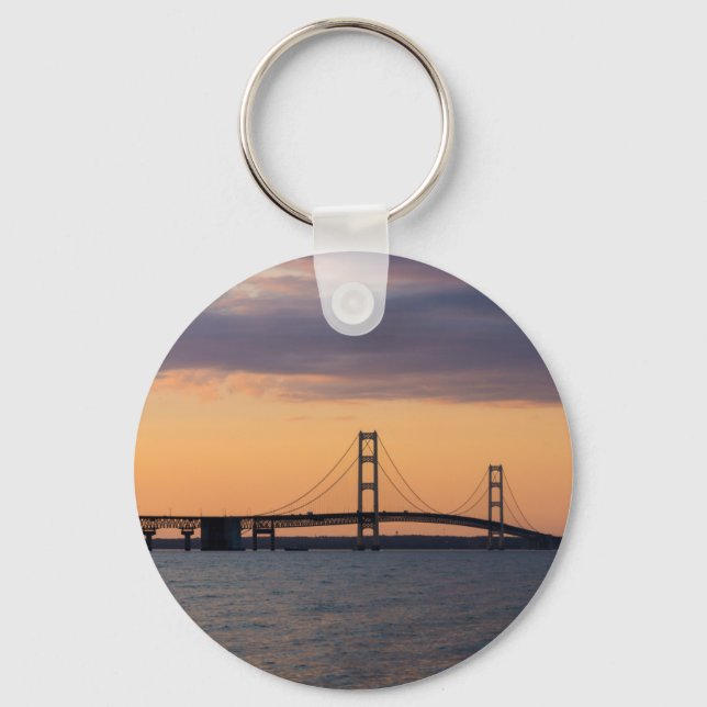 Orange Dusk Mackinac Bridge Key Ring (Front)