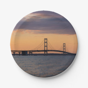 Orange Dusk Mackinac Bridge Paper Plate