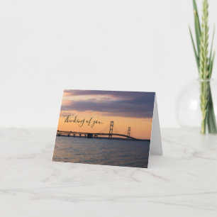 Orange Dusk Mackinac Bridge Thinking Of You Card