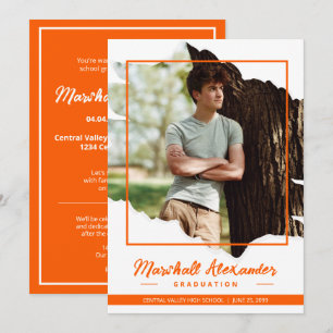 Orange Edgy Abstract Torn Photo Graduation Invitation