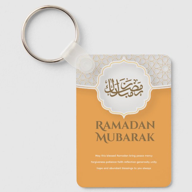 Orange Eid Mubarak  Key Ring (Front)