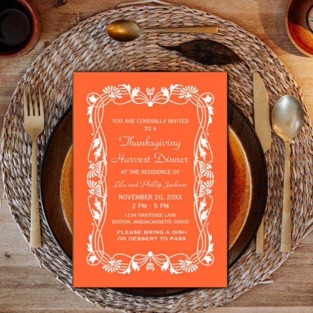 Orange Elegant Border Thanksgiving Invite (Orange Elegant Border Thanksgiving Invite)