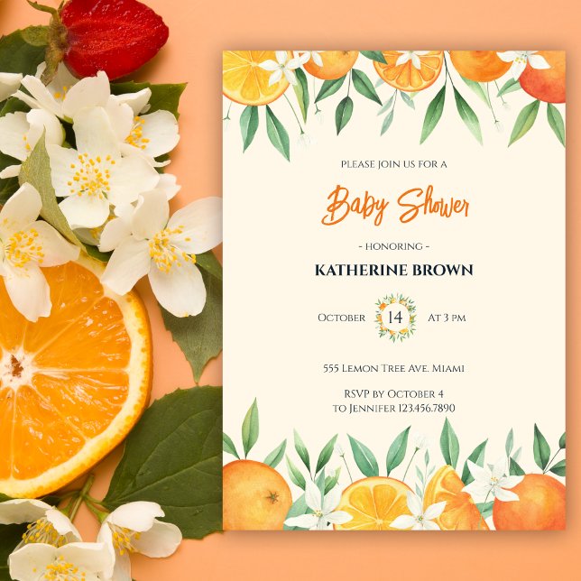 Orange Elegant Citrus Botanical Baby Shower Invitation (Creator Uploaded)
