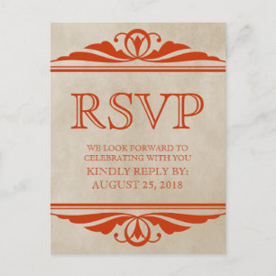 Orange Elegant Deco RSVP Postcard