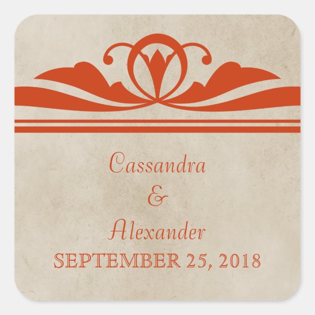 Orange Elegant Deco Wedding Stickers (Front)