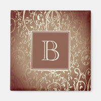 Orange Elegant Flourish Monogram Magnet