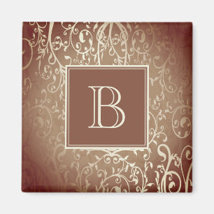 Orange Elegant Flourish Monogram Magnet