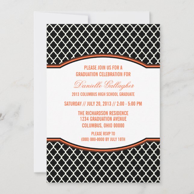 Orange Elegant Quatrefoil Graduation Invitation (Front)