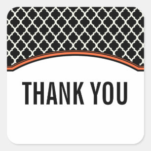 Orange Elegant Quatrefoil Thank You Stickers