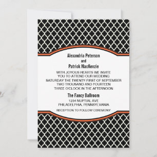 Orange Elegant Quatrefoil Wedding Invite