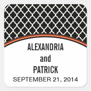 Orange Elegant Quatrefoil Wedding Stickers
