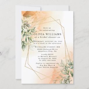 Orange Elegant romantic eucalyptus leaves rustic Invitation