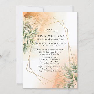 Orange Elegant romantic eucalyptus leaves rustic Invitation